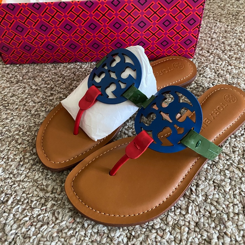 Tory Burch blue /arugula/bright carnelian sandAl